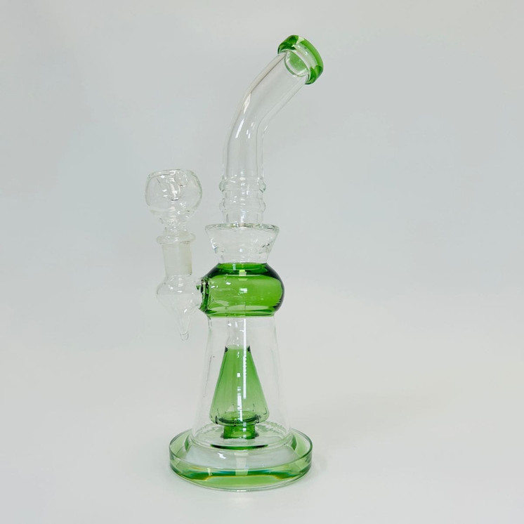 Waterpipe 10-inch bend Neck With Colored Inline Perc-Green