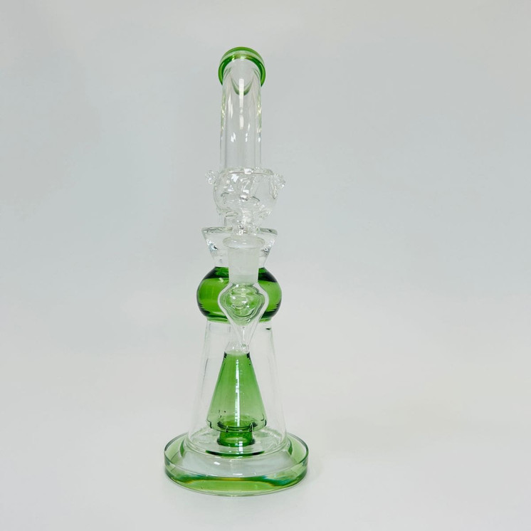 Waterpipe 10-inch bend Neck With Colored Inline Perc-Green