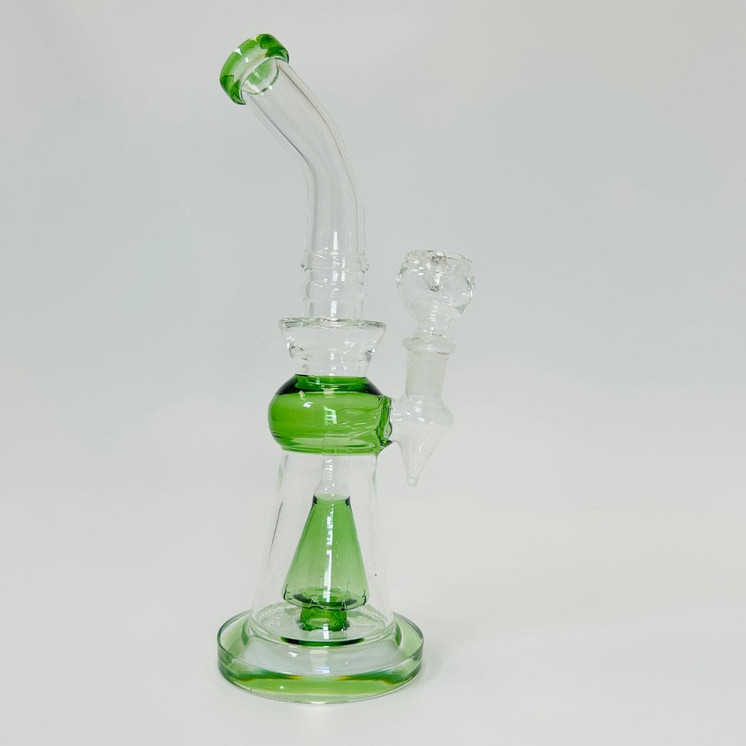 Waterpipe 10-inch bend Neck With Colored Inline Perc-Green