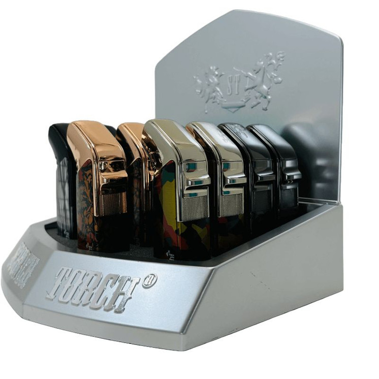 Scorch Torch - 45 Degree Triple Torch With Cigar Punch - Metallic Designs - 12 Counts Per Display (61724)