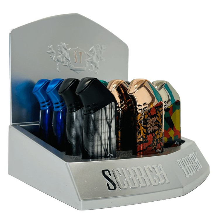Scorch Torch - 45 Degree Triple Torch With Cigar Punch - Metallic Designs - 12 Counts Per Display (61724)