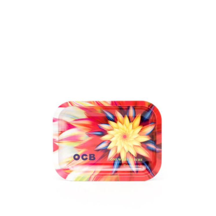 Ocb Rolling Tray Metal Small Size 7.5 Inches X 5.5 Inches FLOWER EXPLOSION