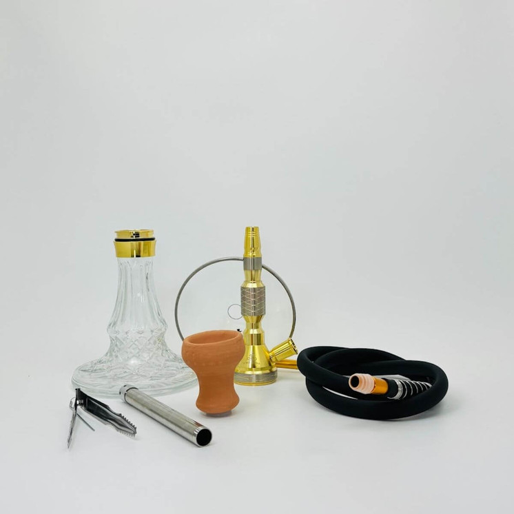 Luxor Shisha Hookah- 1 Hose -17 Inches-Double-Click Vase-smoke Blows Through the Second Adapter (MKA-097)-GOLDEN