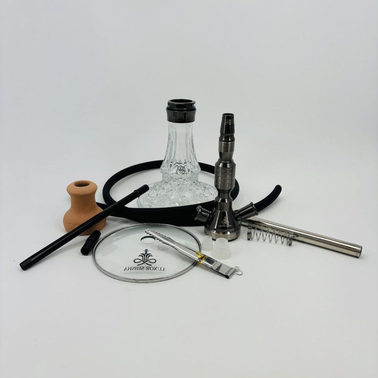 Luxor Shisha Hookah- 1 Hose -17 Inches-Double-Click Vase-smoke Blows Through the Second Adapter (MKA-097)-Black