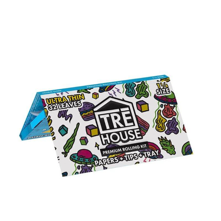 Tre House - Premium Rolling Kit - Papers and Tips - Tray - 1 1/4 Size - 32 packs - 20 Packs Per Box -ULTRA THIN