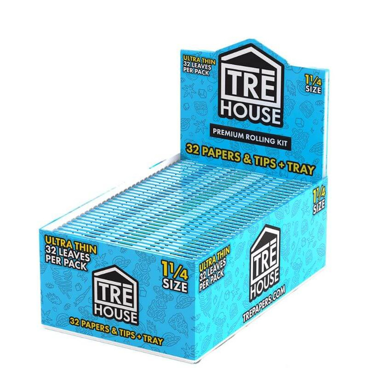 Tre House - Premium Rolling Kit - Papers and Tips - Tray - 1 1/4 Size - 32 packs - 20 Packs Per Box -ULTRA THIN