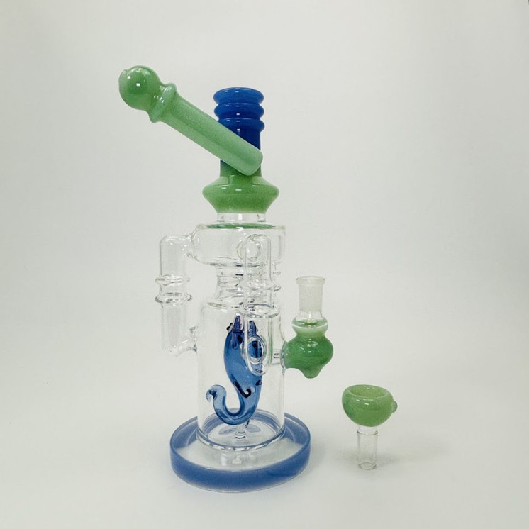 Waterpipe - Recycler With Scorpion Perc - 10 Inches - (RH-173)-BLUE/GREEN