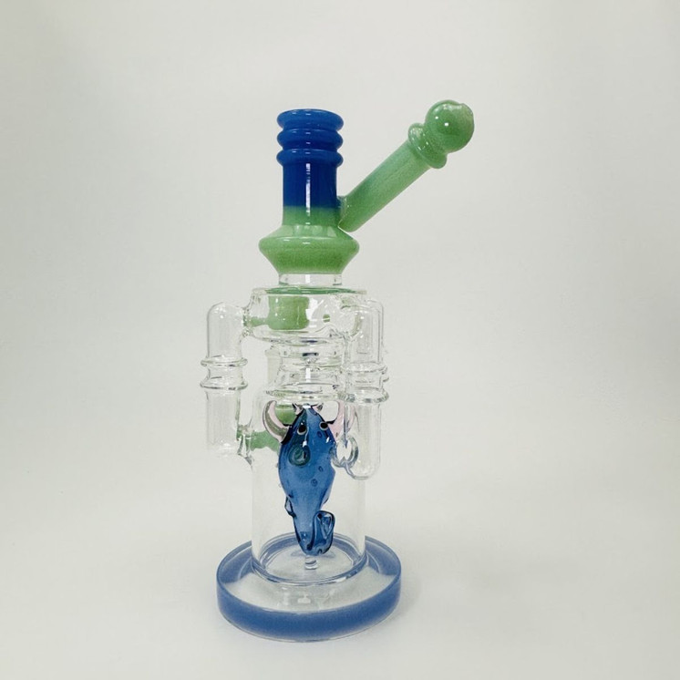 Waterpipe - Recycler With Scorpion Perc - 10 Inches - (RH-173)-BLUE/GREEN
