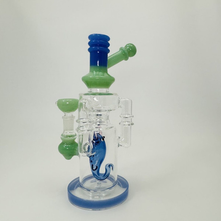 Waterpipe - Recycler With Scorpion Perc - 10 Inches - (RH-173)-BLUE/GREEN