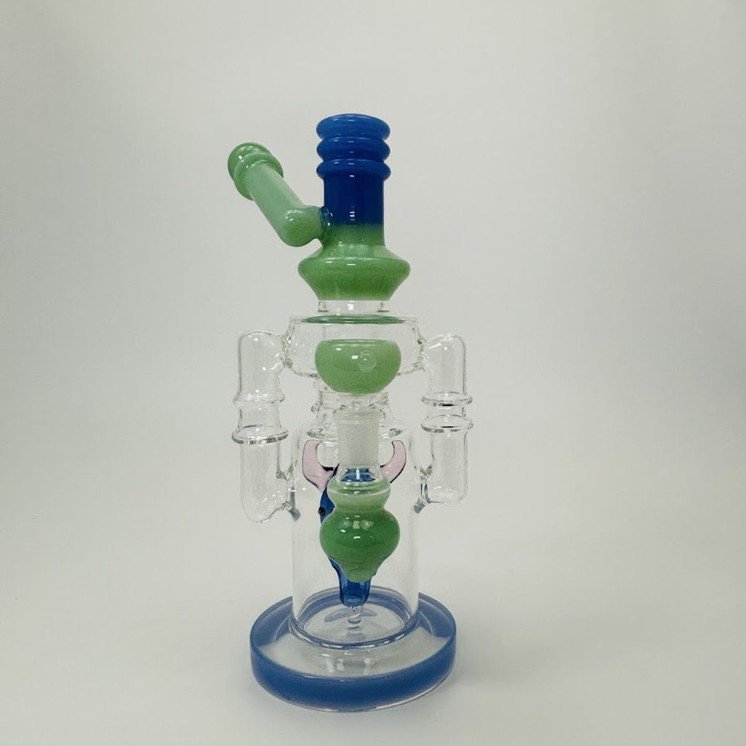 Waterpipe - Recycler With Scorpion Perc - 10 Inches - (RH-173)-BLUE/GREEN