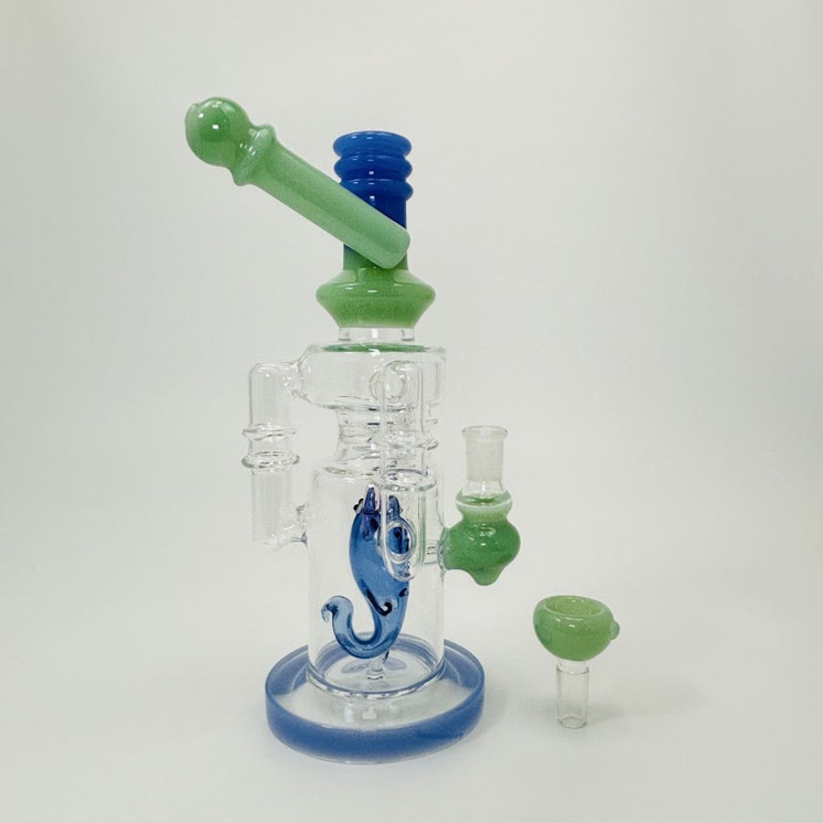 Waterpipe - Recycler With Scorpion Perc - 10 Inches - (RH-173)-BLUE/GREEN