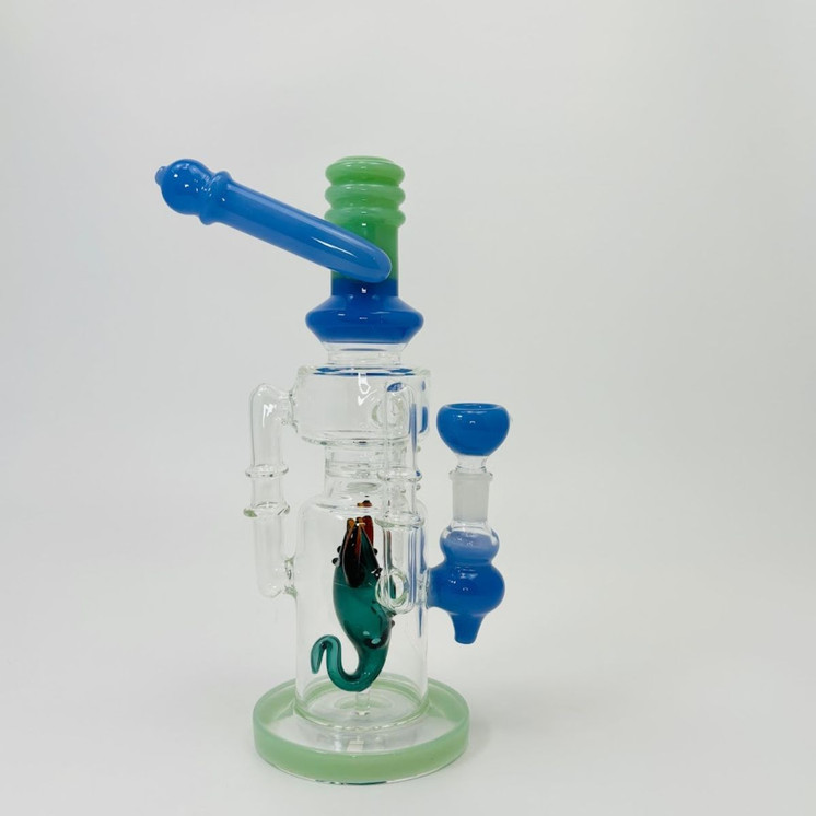 Waterpipe - Recycler With Scorpion Perc - 10 Inches - (RH-173)-GREEN/BLUE