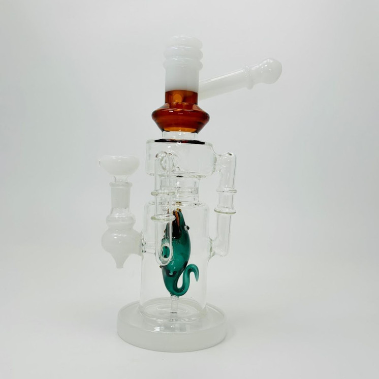 Waterpipe - Recycler With Scorpion Perc - 10 Inches - (RH-173)-WHITE/AMBER