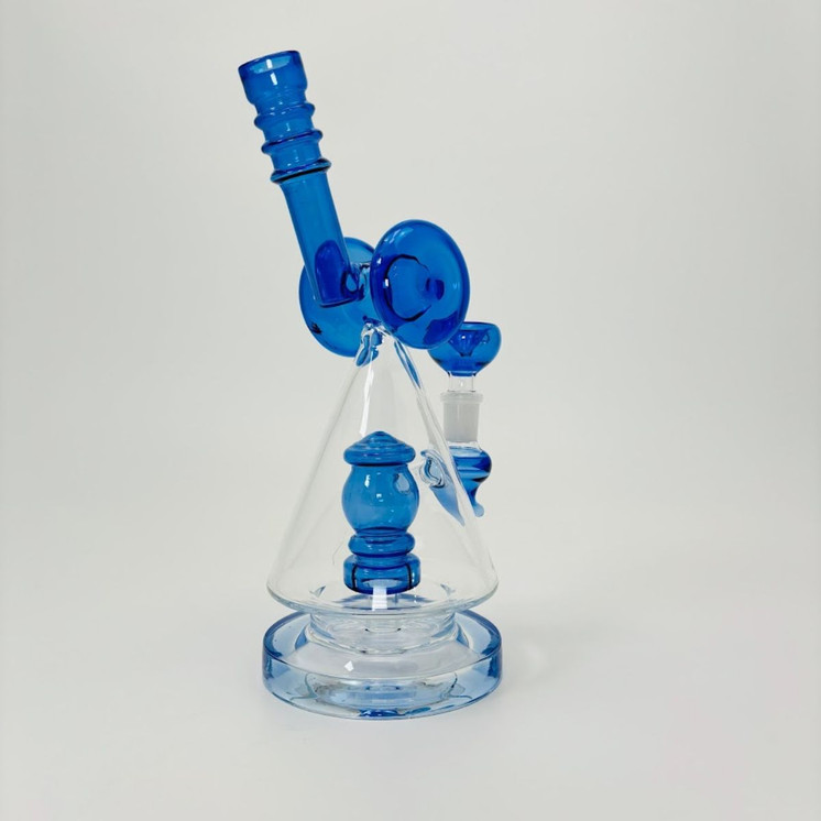 Waterpipe - Pyramid With Cylinder and Showerhead Perc - 11 Inches - (Rh-165)-Blue