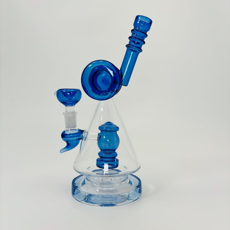 Waterpipe - Pyramid With Cylinder and Showerhead Perc - 11 Inches - (Rh-165)-Blue
