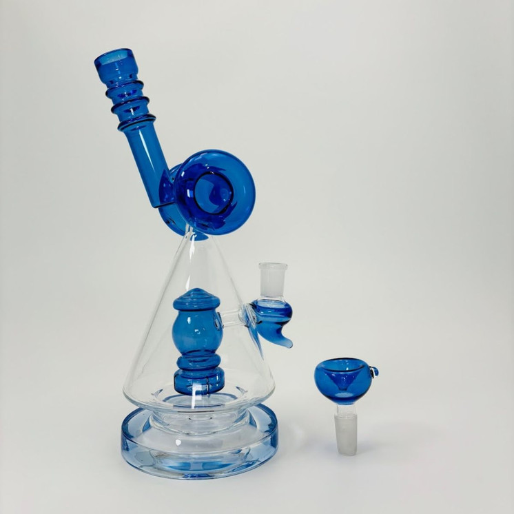 Waterpipe - Pyramid With Cylinder and Showerhead Perc - 11 Inches - (Rh-165)-Blue