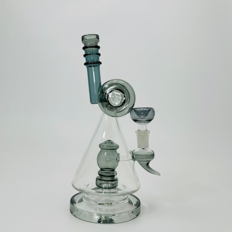 Waterpipe - Pyramid With Cylinder and Showerhead Perc - 11 Inches - (Rh-165)-Grey