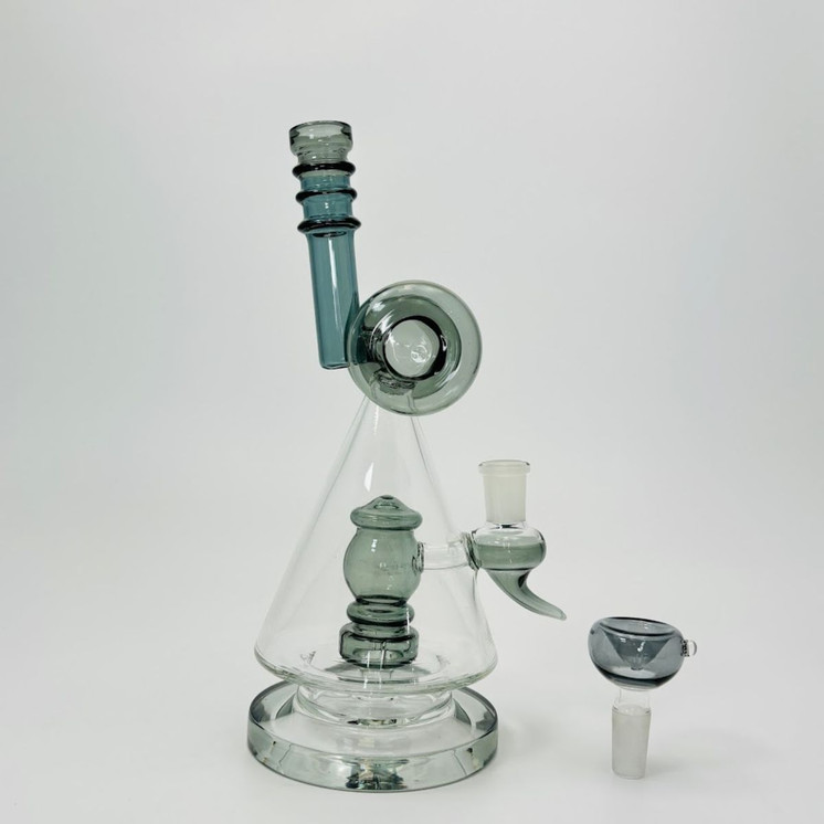 Waterpipe - Pyramid With Cylinder and Showerhead Perc - 11 Inches - (Rh-165)-Grey