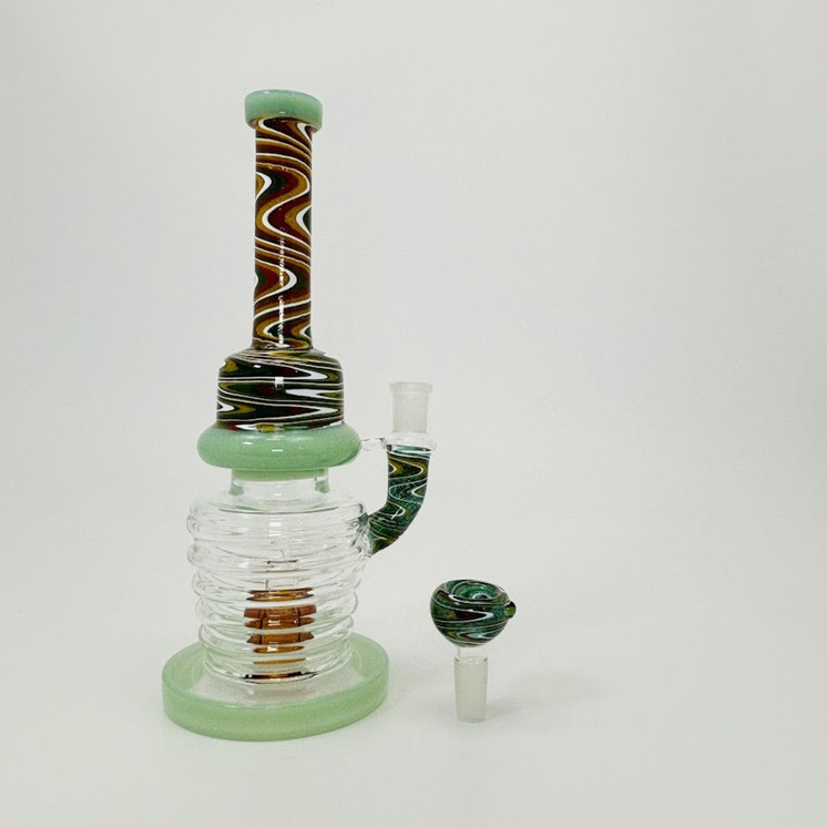 Waterpipe - Tube Wig-wag With Showerhead Perc - 10 Inches - (RH-164)-Green