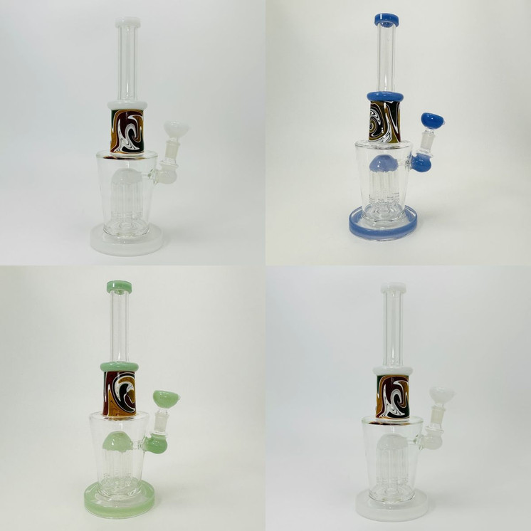 Waterpipe - Wig-wag Deco With 9-arm Tree Perc - 12 Inches  - (RH-176)