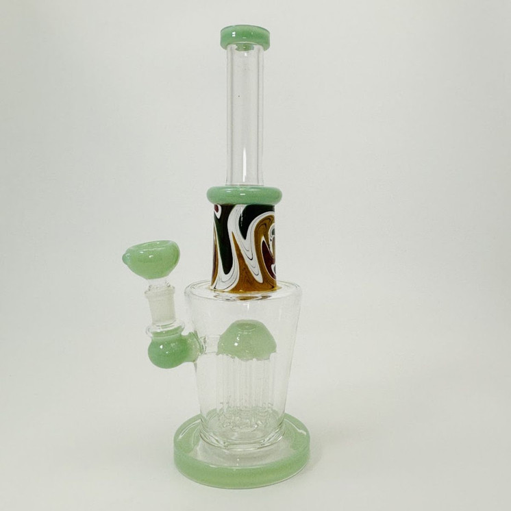 Waterpipe - Wig-wag Deco With 9-arm Tree Perc - 12 Inches  - (RH-176) -Green