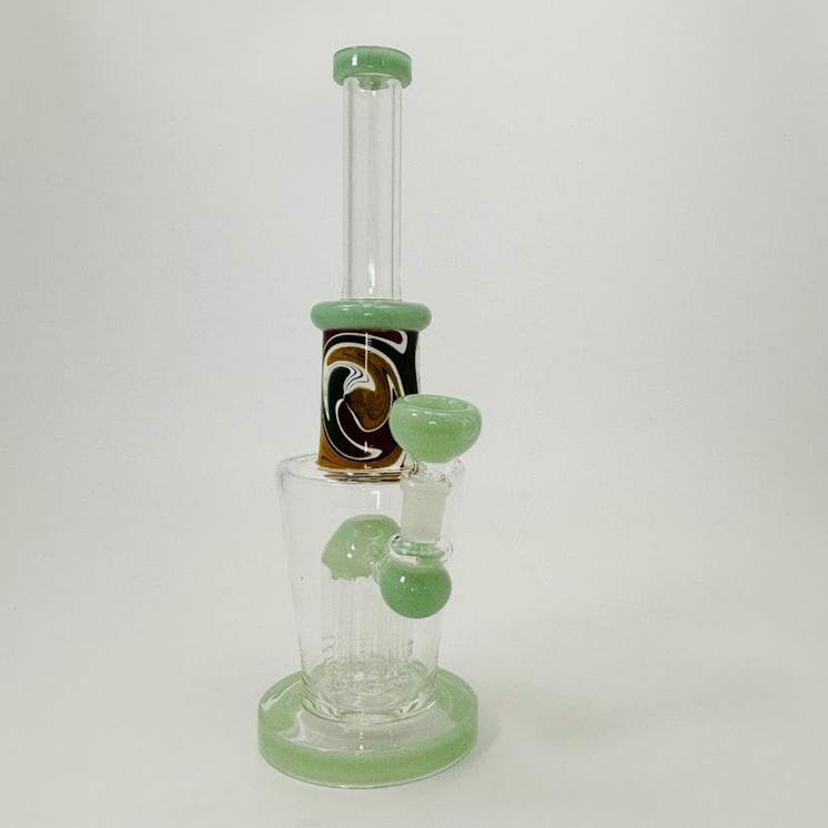 Waterpipe - Wig-wag Deco With 9-arm Tree Perc - 12 Inches  - (RH-176) -Green