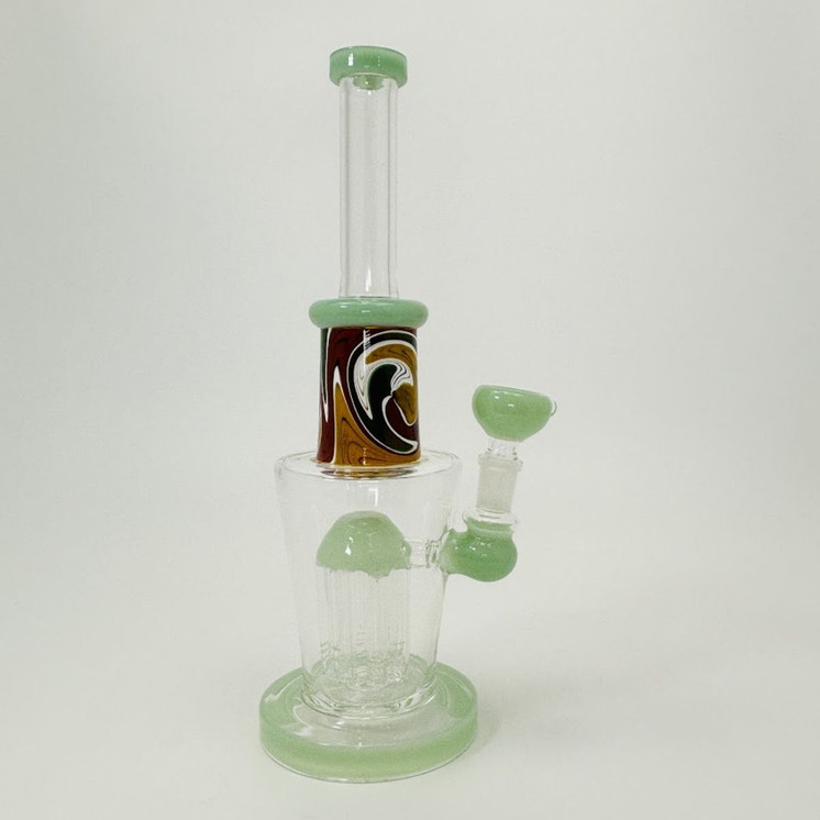 Waterpipe - Wig-wag Deco With 9-arm Tree Perc - 12 Inches  - (RH-176) -Green