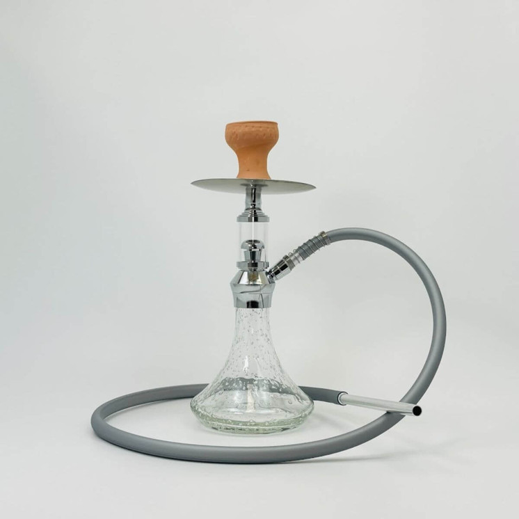 Luxor Shisha Hookah - Glow in the Dark Vase With Glass Covered Deco - 1 Hose - 14 Inches - (MKA-102)-Silver