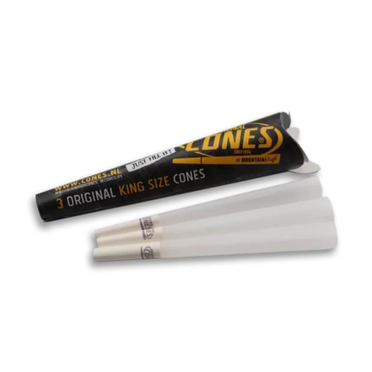 The Original Cones - King Size 109mmx30mm - Pre-rolled Papers - 3 Cones Per Pack - 32 Packs Per Box - Bleached