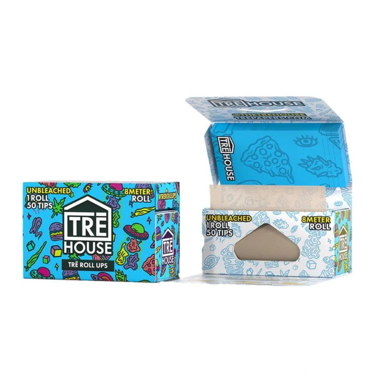 Tre House - Rollups 8m Per Roll With 50 Tips Combo Pack - 16 Pack Per Box -Unbleached