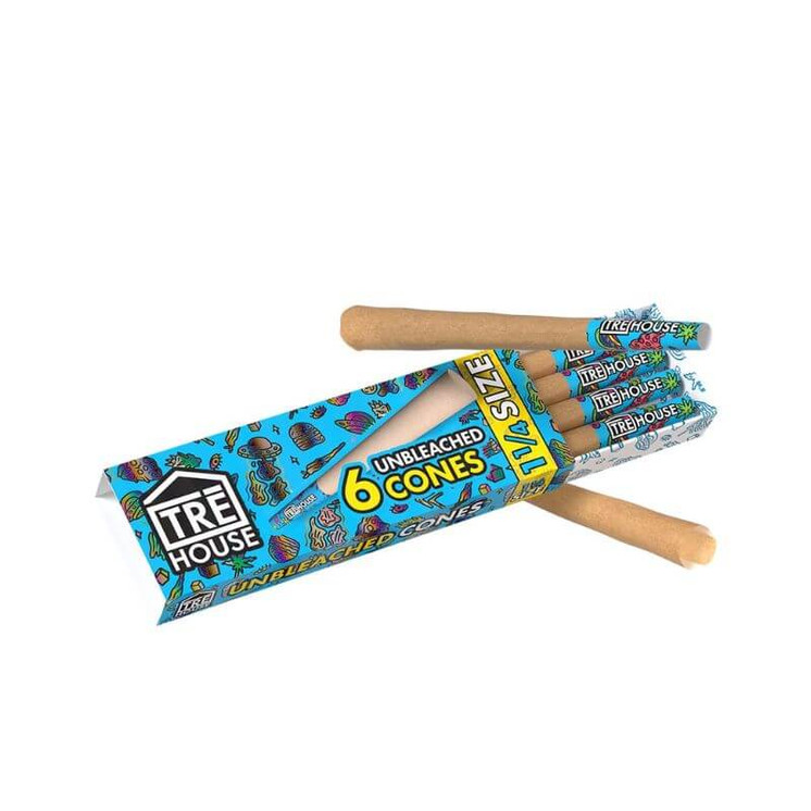 Tre House Premium Rolling Cones 1 1/4 Size - 6 Per Pack - 24 Packs Per Box-Unbleached