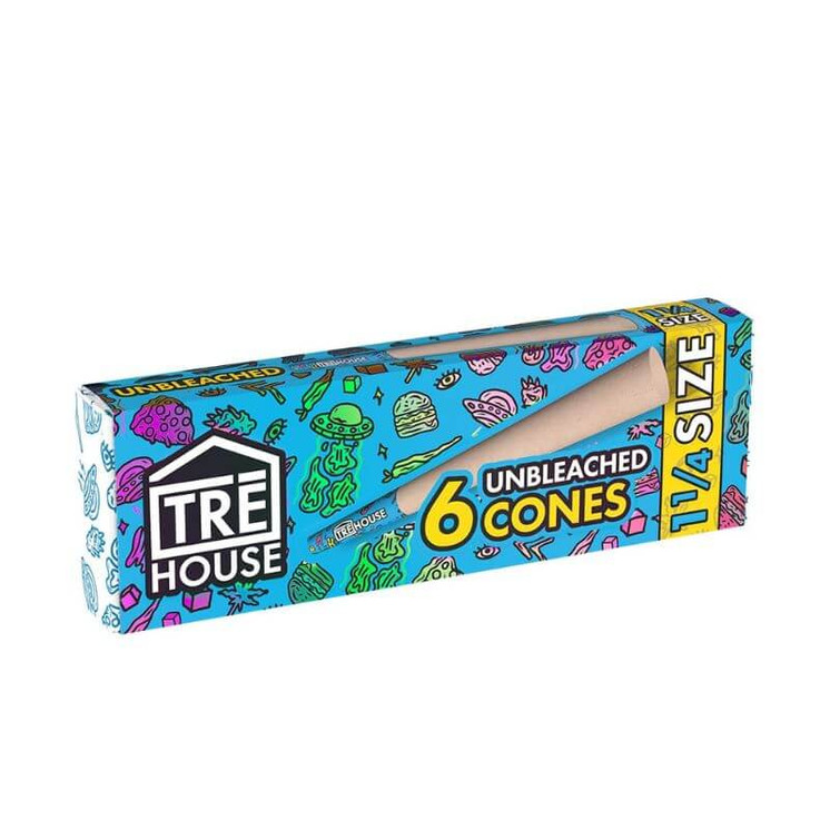 Tre House Premium Rolling Cones 1 1/4 Size - 6 Per Pack - 24 Packs Per Box-Unbleached