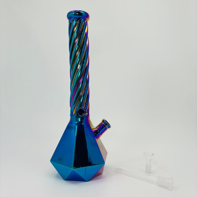 Waterpipe Beaker - Electroplated -  15 Inches-BLUE/PURPLE