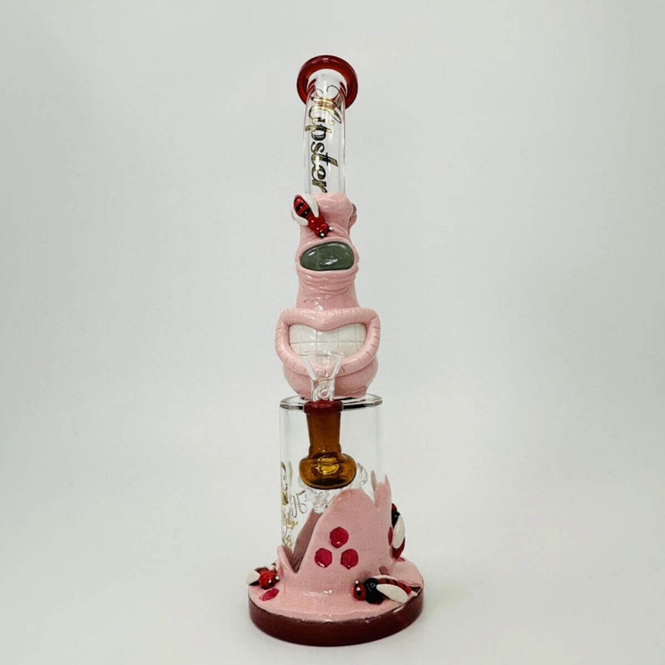 Hipster - 14 Inches Bent Neck Waterpipe with Monster-Bees - TZ192-PINK - RED