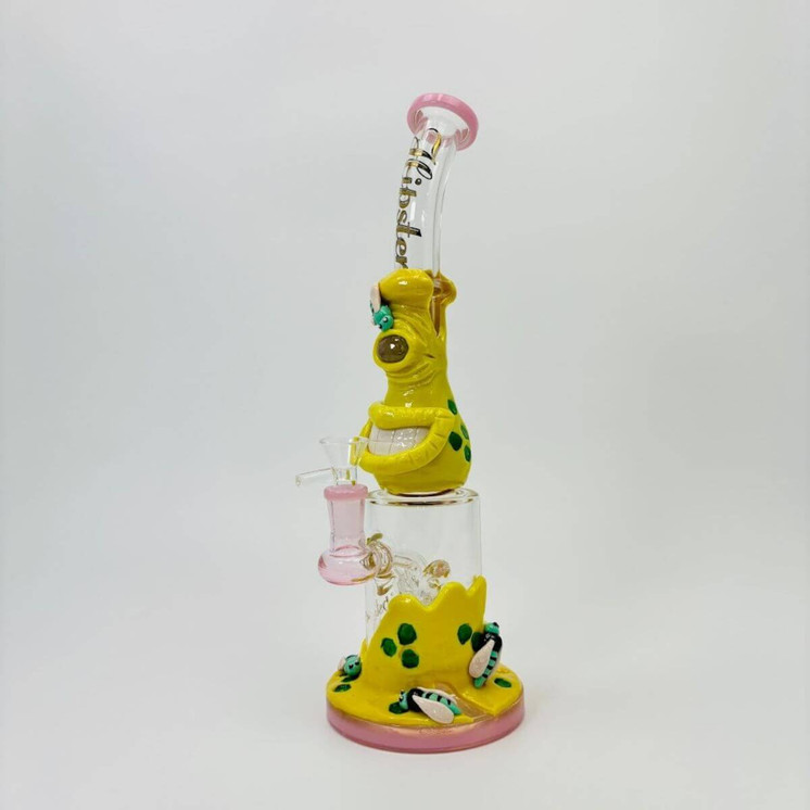 Hipster - Waterpipe 14 Inches Bent Neck Monster-bees - TZ192 Yellow Pink