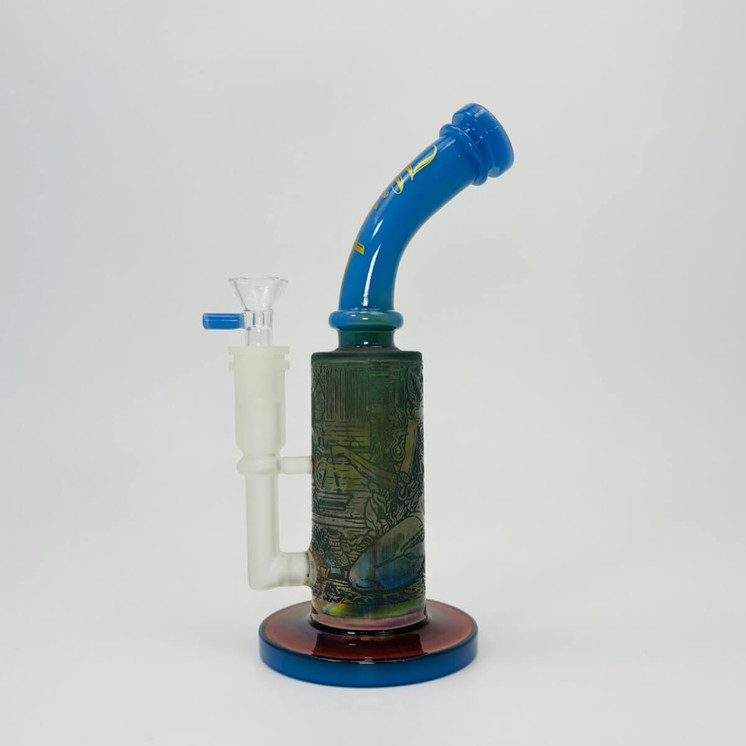 Hipster - 10 Inches Bent Neck Waterpipe With Fancy Designs - (LF048) Slime Blue 