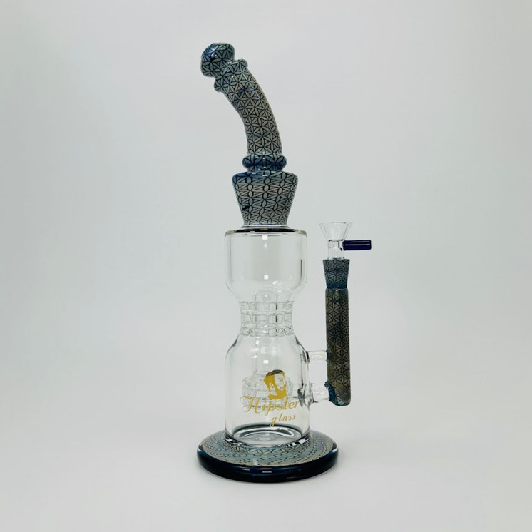 Hipster - Hourglass Waterpipe With Double Matrix PERC - 14 Inches - LF040 Blue