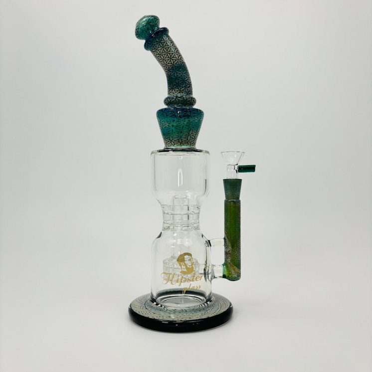 Hipster - Hourglass Waterpipe With Double Matrix PERC - 14 Inches - LF040 Mint Green
