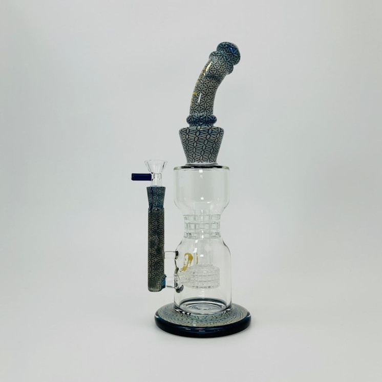 Hipster - Hourglass Waterpipe With Double Matrix PERC - 14 Inches - LF040 Blue