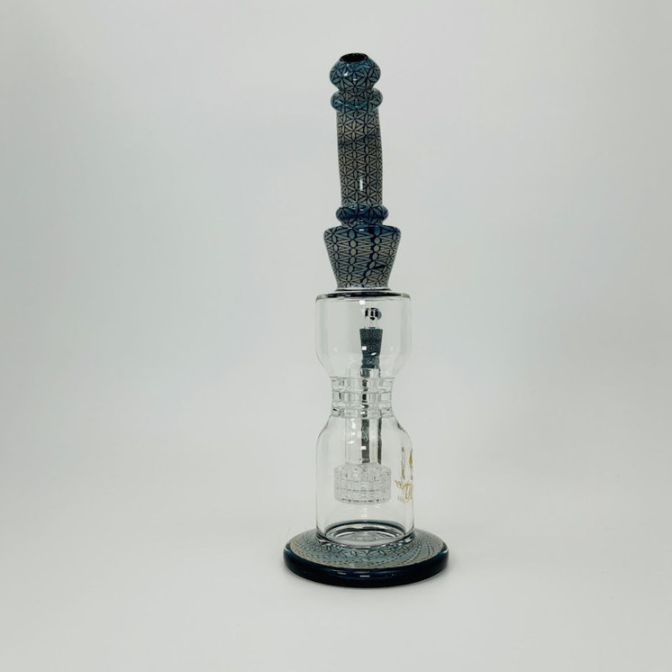 Hipster - Hourglass Waterpipe With Double Matrix PERC - 14 Inches - LF040 Blue