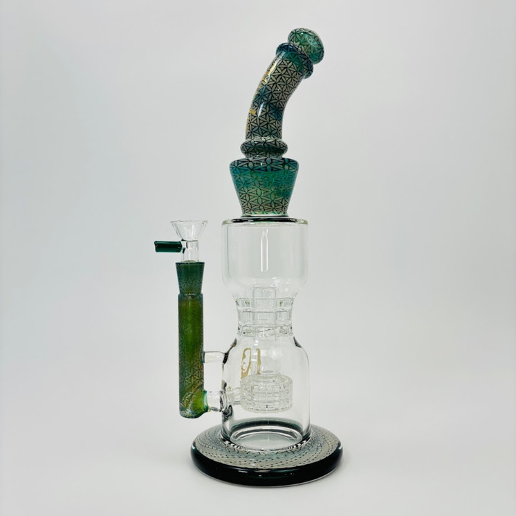 Hipster - Hourglass Waterpipe With Double Matrix PERC - 14 Inches - LF040 Mint Green