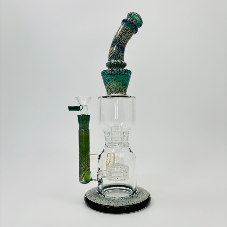 Hipster - Hourglass Waterpipe With Double Matrix PERC - 14 Inches - LF040 Mint Green