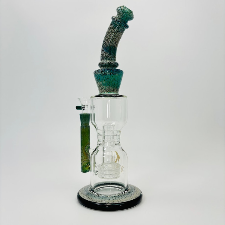 Hipster - Hourglass Waterpipe With Double Matrix PERC - 14 Inches - LF040 Mint Green