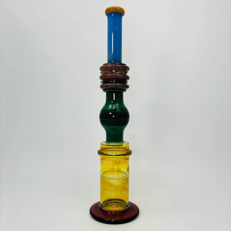 Hipster - 16-inches Waterpipe - Straight Full Color With Honeycomb Perc - LF041-SLIME BLUE