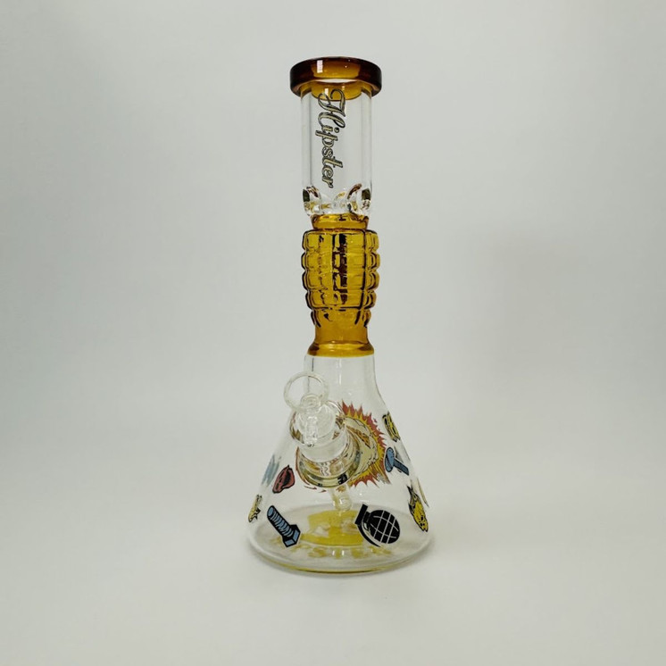 Hipster Waterpipe - 14-Inches - Grenade Beaker - Glow in the Dark (XD-104)-AMBER