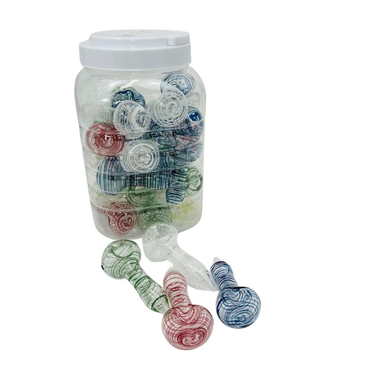 Handpipe - 3.25-Inches - With Clear Swirl Color Glass Per Piece - Assorted Colors