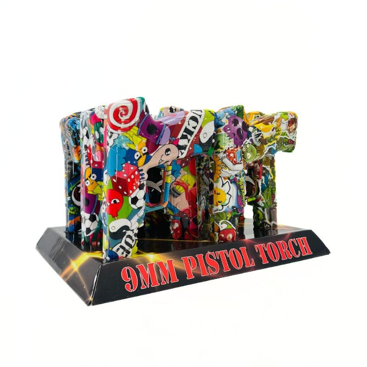 Pistol Torch Printed 9mm - Assorted Designs - 12 per Display