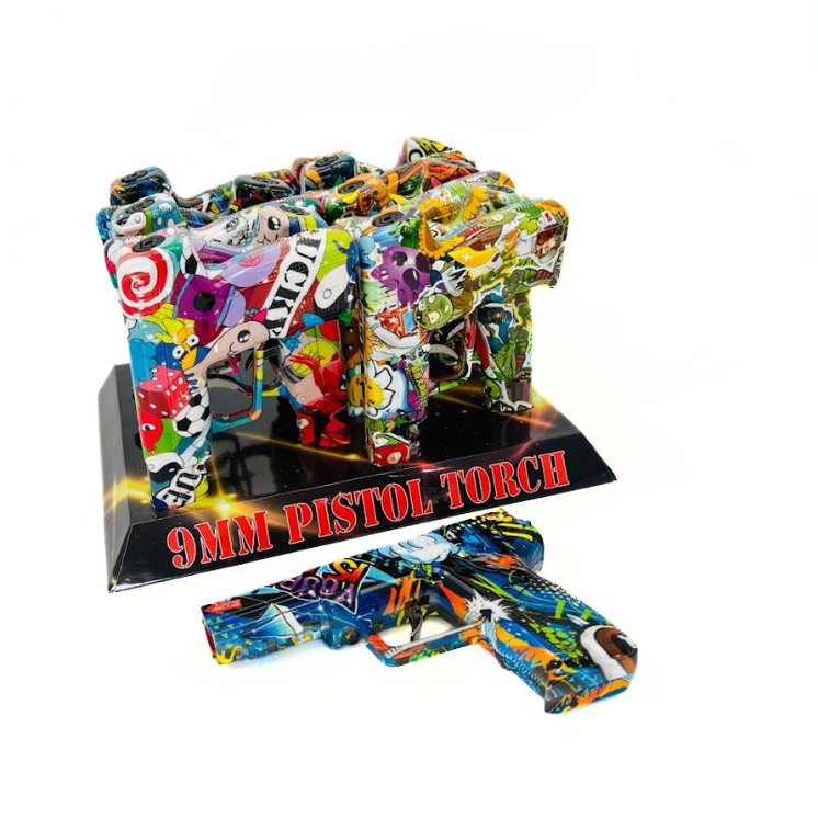 Pistol Torch Printed 9mm - Assorted Designs - 12 per Display