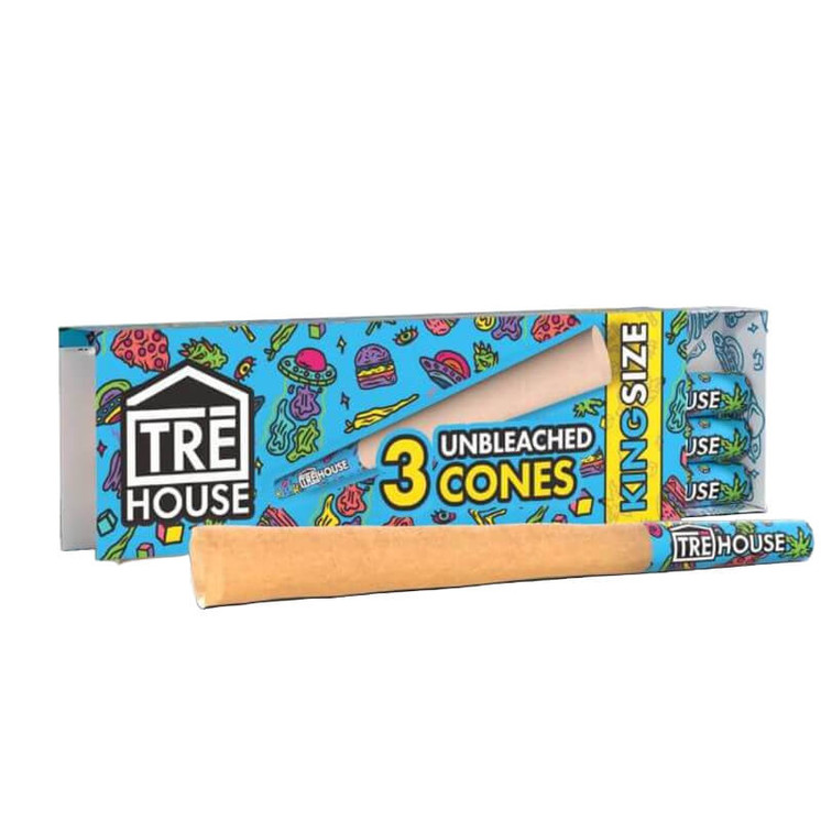 Tre House - Premium Rolling Cones - King Size Slim - 3 Cones Per Pack - 24 Packs Per Box-UNBLEACHED