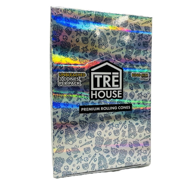 Tre House - Premium Rolling Cones - King Size Slim - 3 Cones Per Pack - 24 Packs Per Box-UNBLEACHED